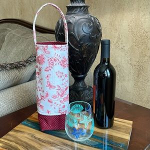 White red floral butterflies tote housewarming gift handmade tote wine gift